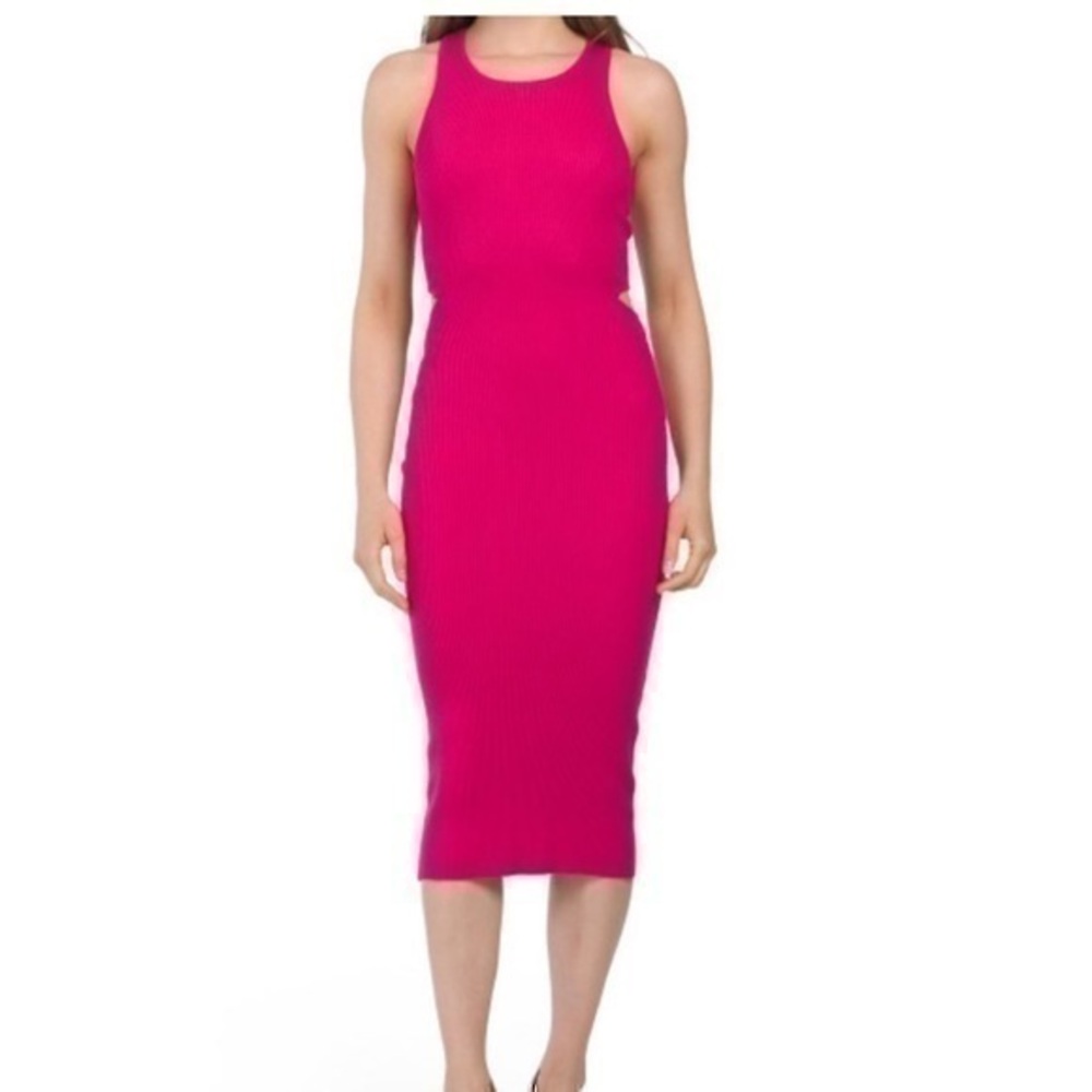 NWT House of Harlow 1960 pink ribbed dress cutout size large bodycon maxi Barbie